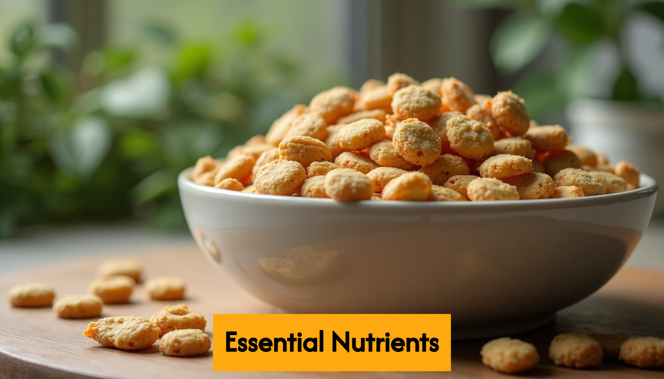 Bowl of dog food with ingredients around it