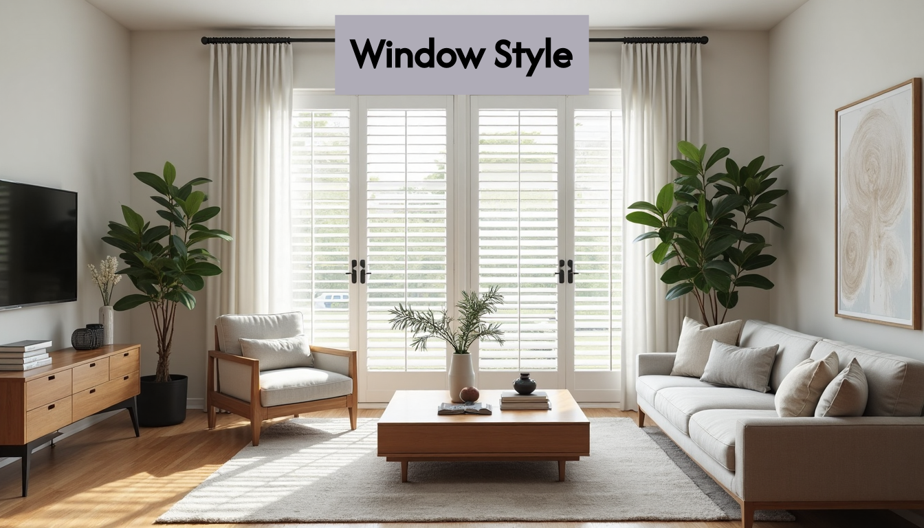 Bright living room with white window shutters