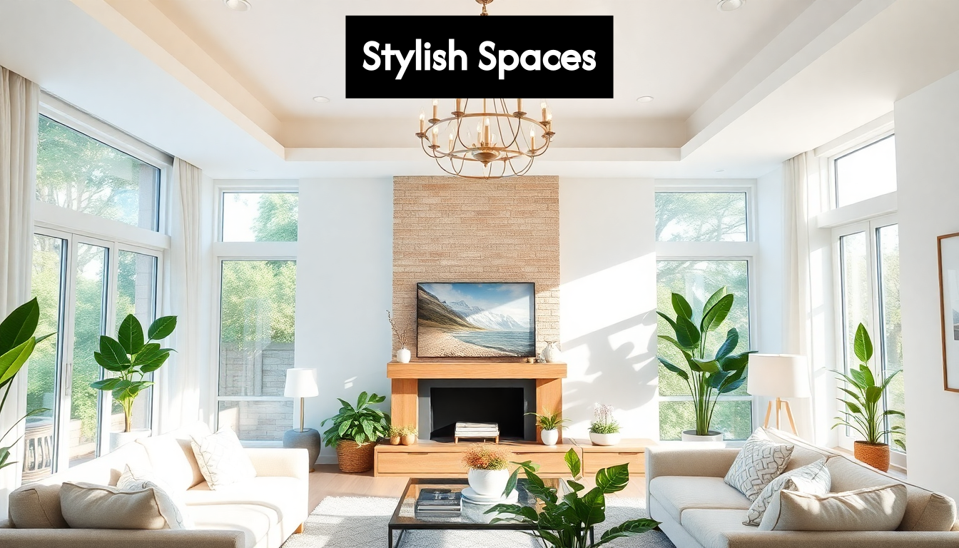 Bright stylish living room with lighting