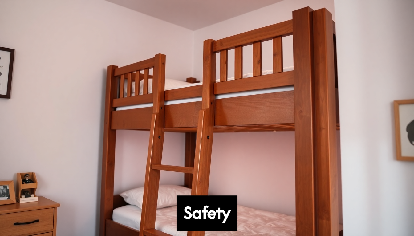 Bunk bed with secure rails and ladder for safety