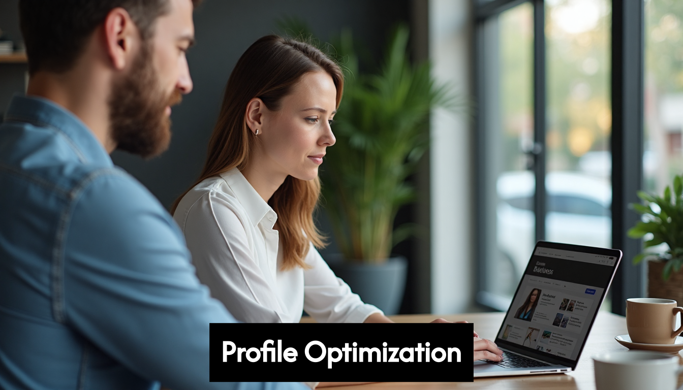 Business owner editing online profile on laptop