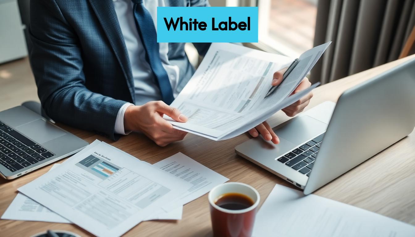 Business professional reviewing reports at desk