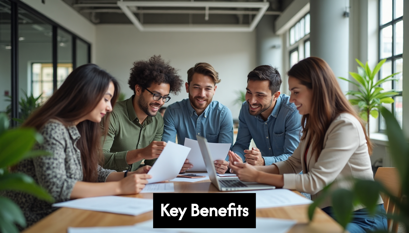 Business team collaborating in open workspace