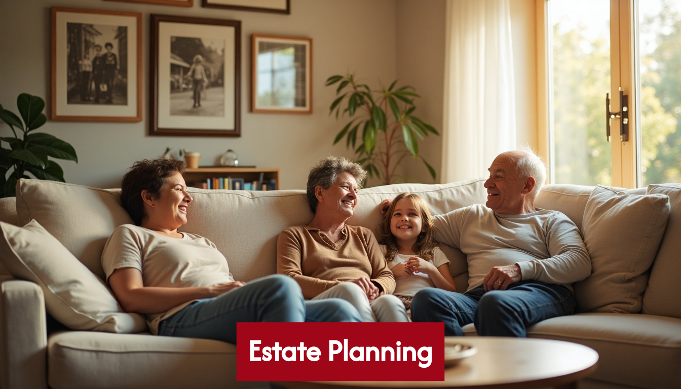 California family gathered in bright living room