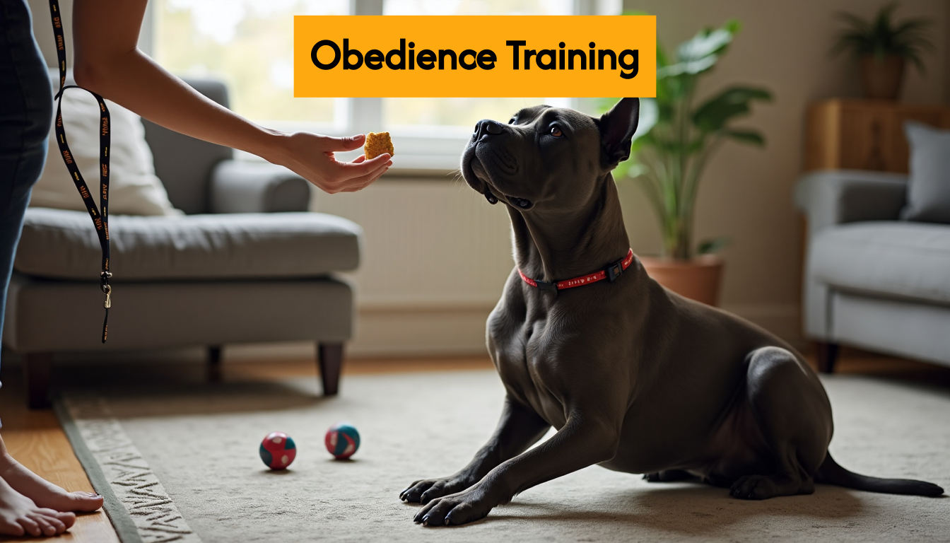 Cane Corso in obedience training at home
