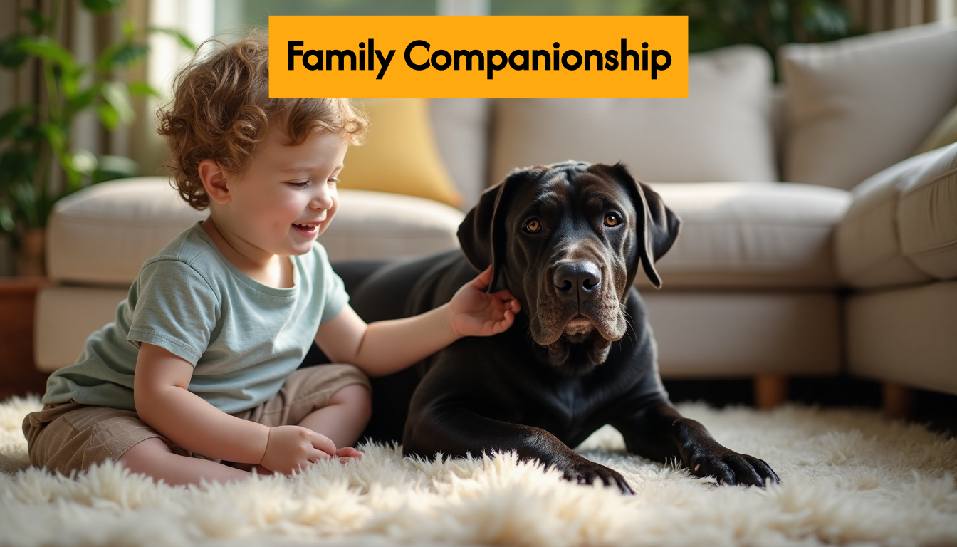Cane Corso interacting with child in home