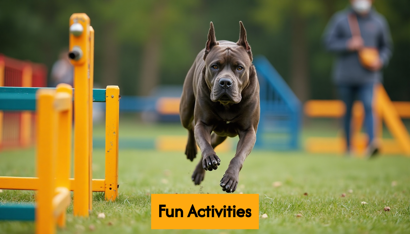 Cane Corso jumps agility hurdle