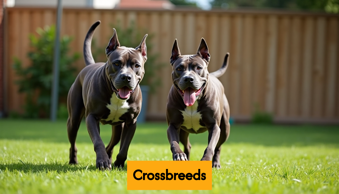Cane Corso mix playing with Pitbull
