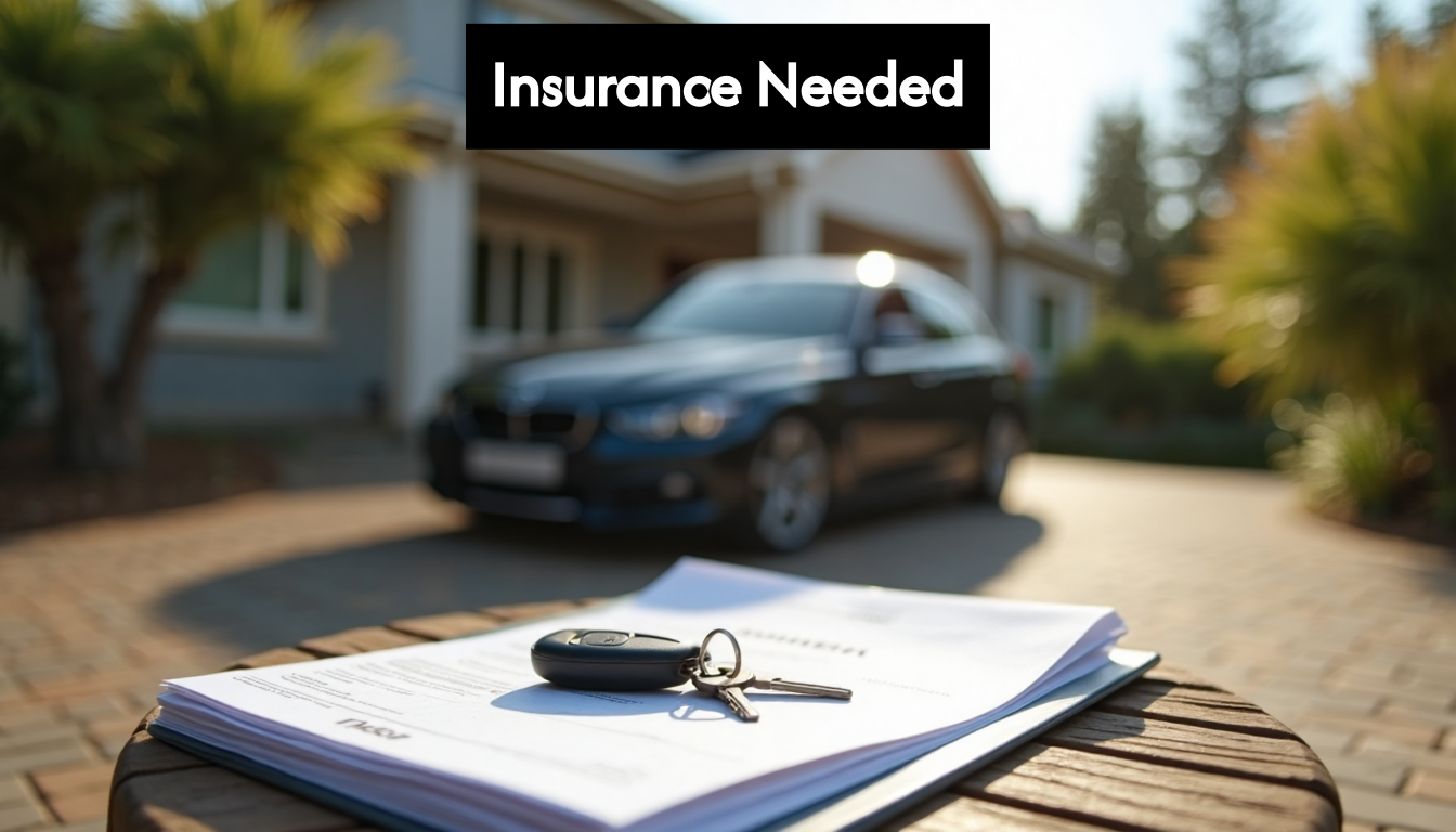 Car keys and insurance policy near parked car