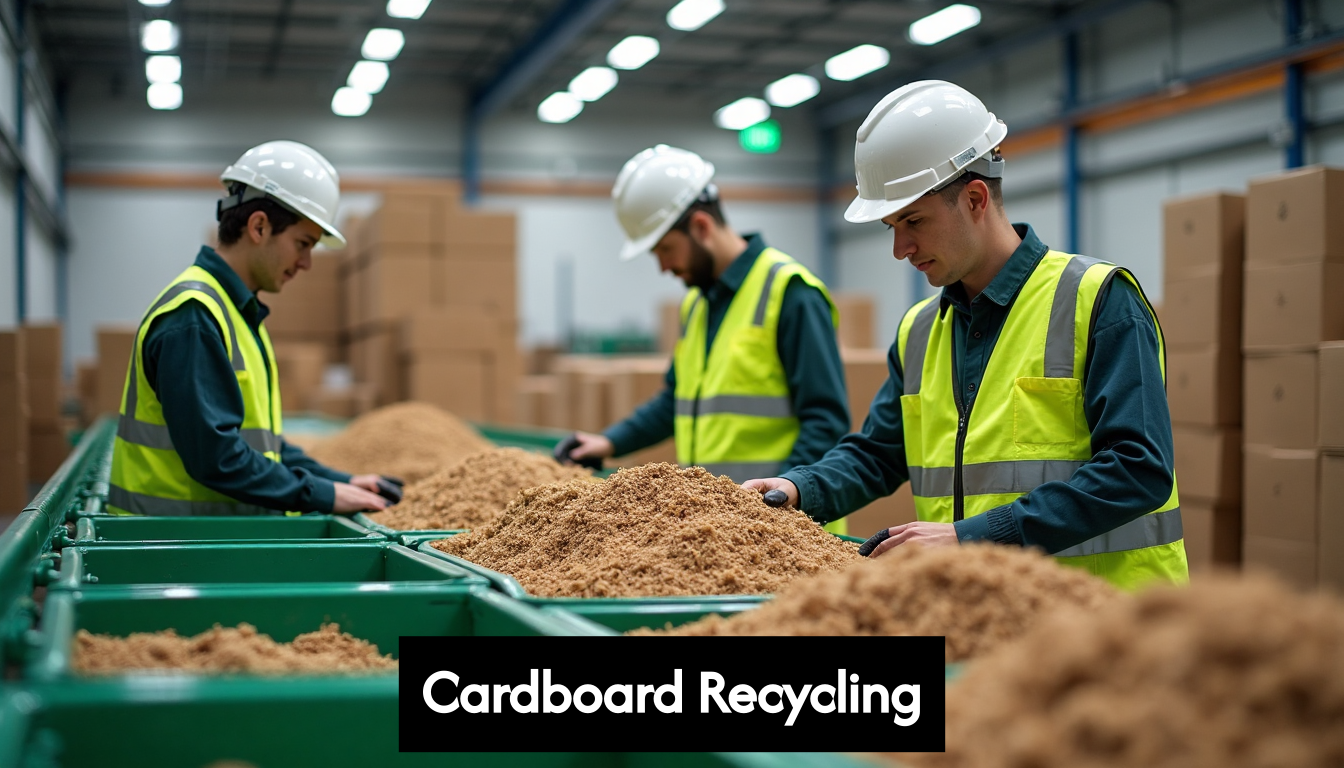 Cardboard recycling workers at UK facility