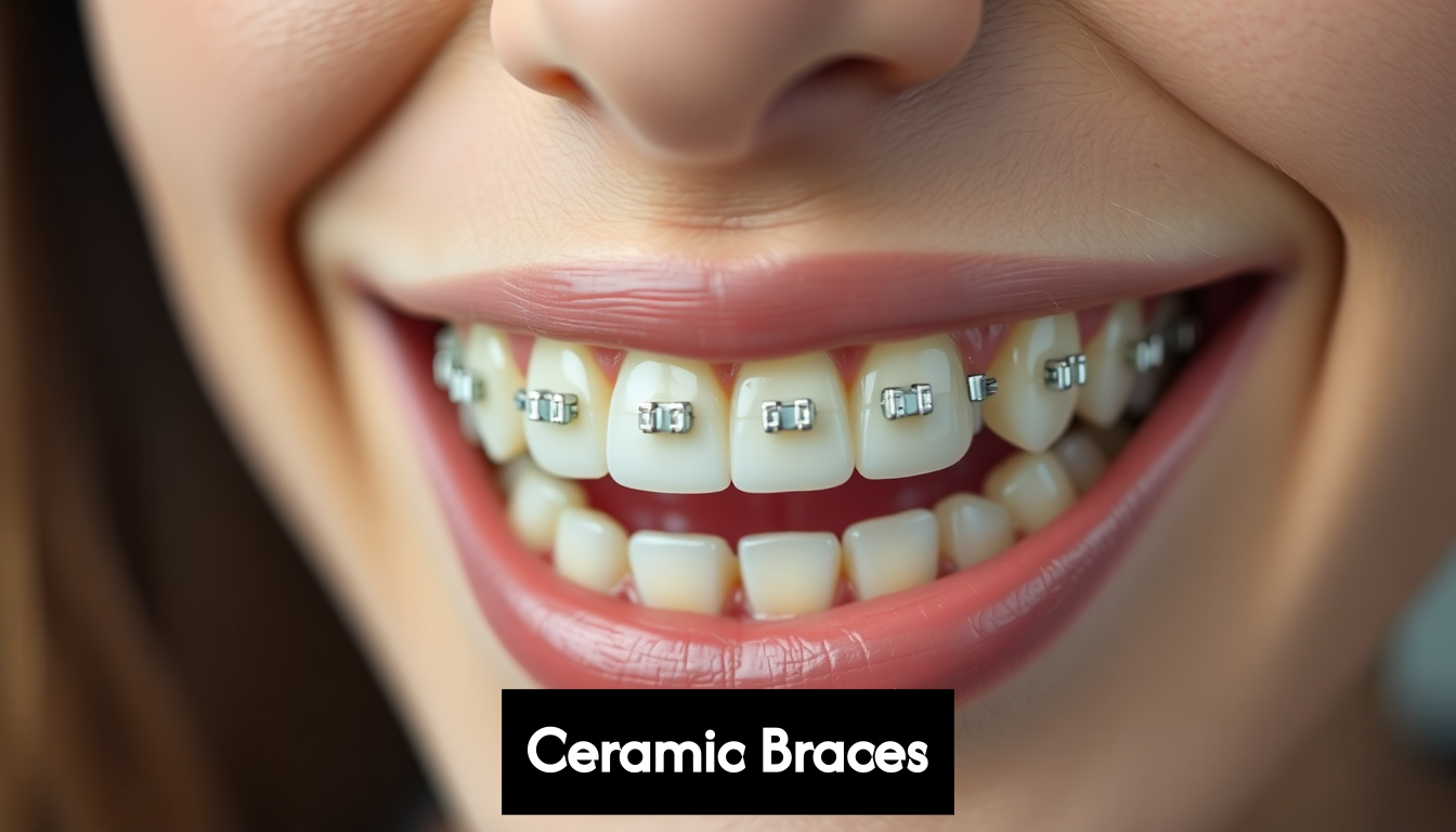 Ceramic braces close-up