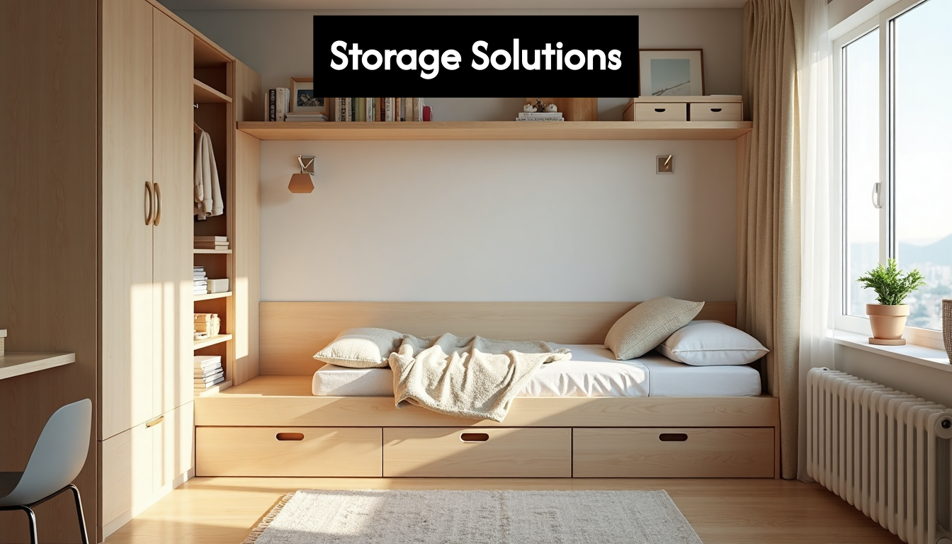 Child’s bed with built-in storage in small bedroom