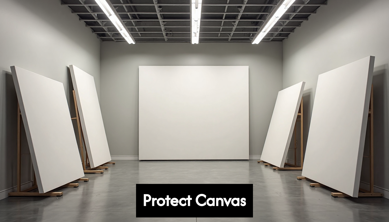 Climate-controlled storage room with art canvases