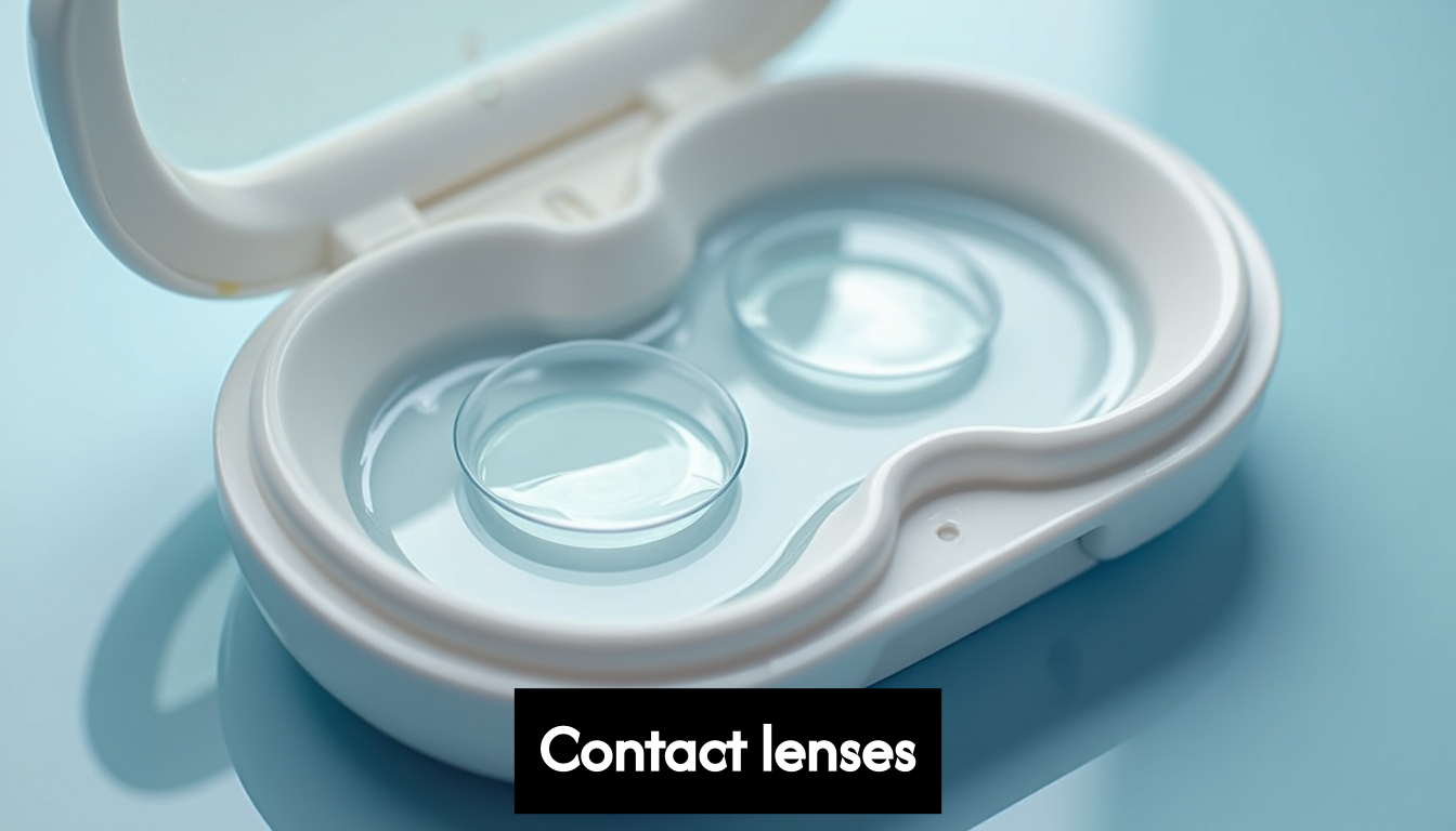 Close-up image of contact lenses in a storage case with solution.