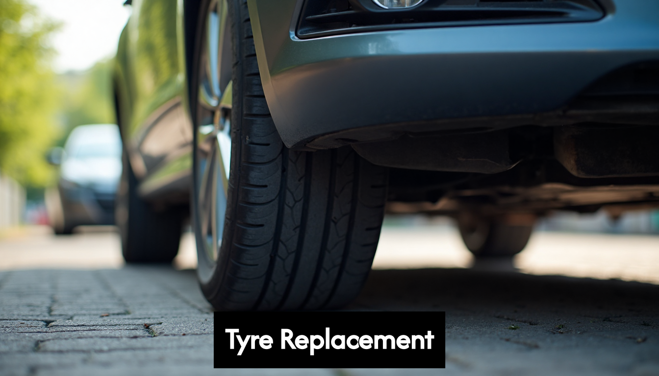 Close-up of car tyre on road surface