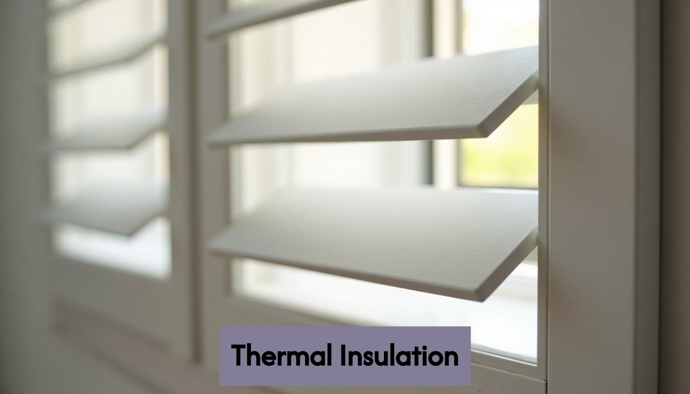Energy Efficiency Close-up of fitted plantation shutter on window
