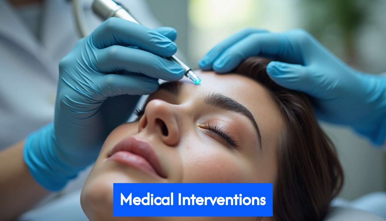 Close-up of hair restoration procedure in clinic