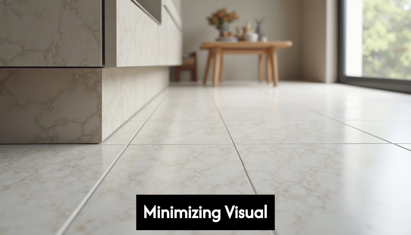 Close-up of large tiles with minimal grout