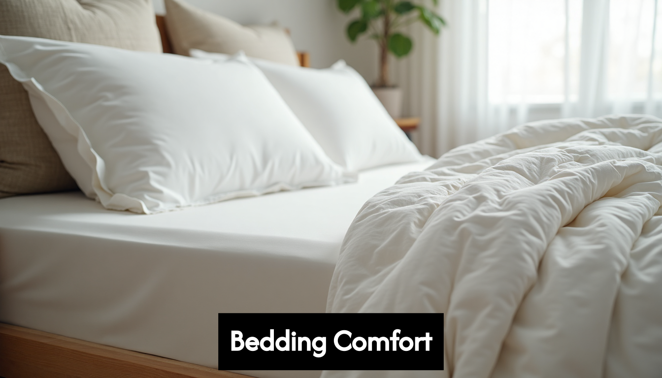 Close-up of layered bedding on a comfortable bed