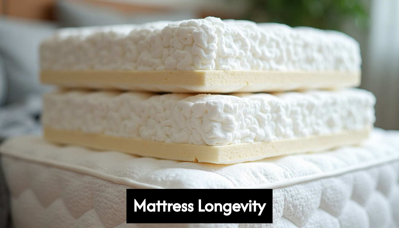 Close-up of layered mattress materials in showroom
