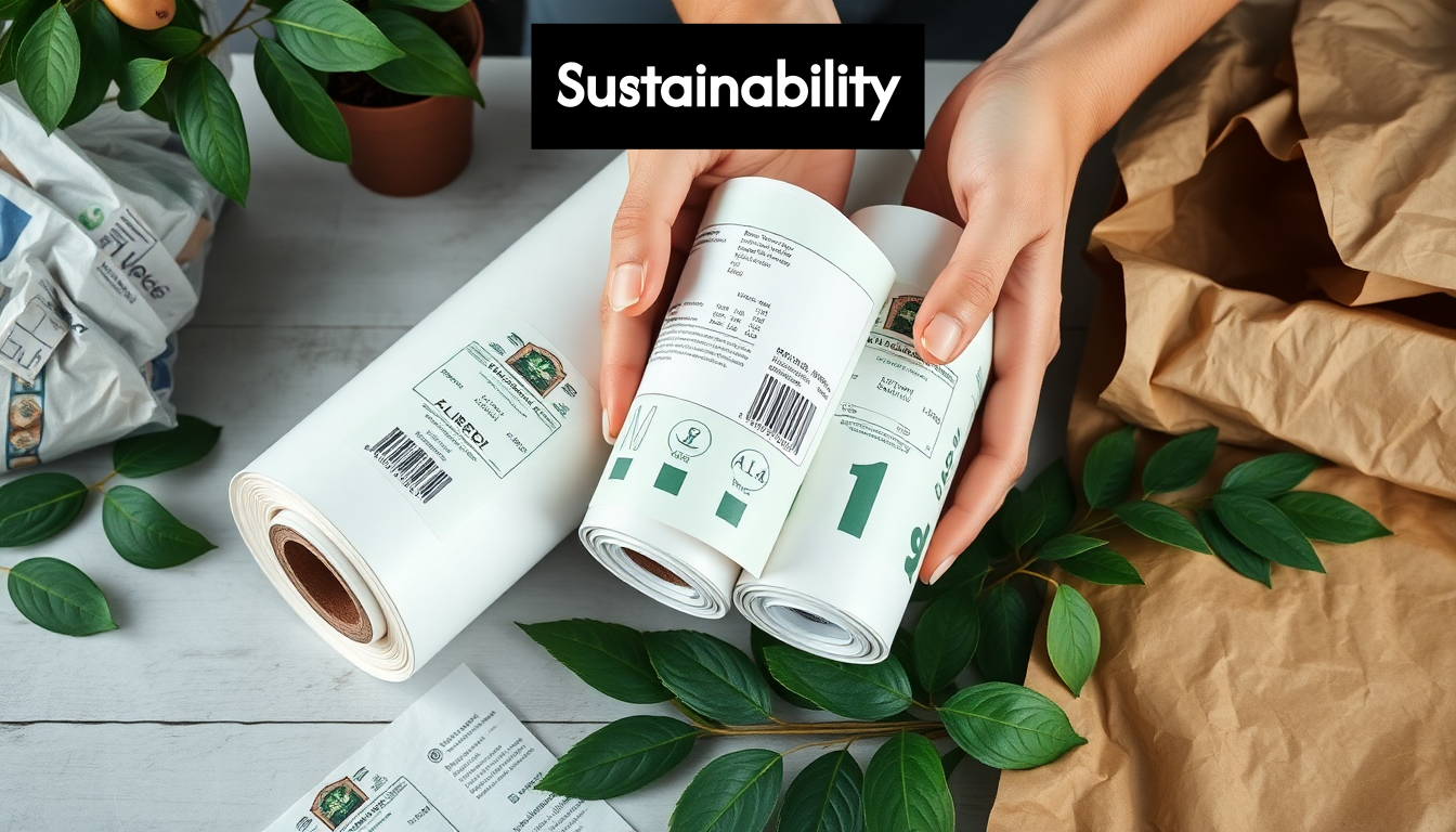 Close-up of plant-based eco-friendly label rolls