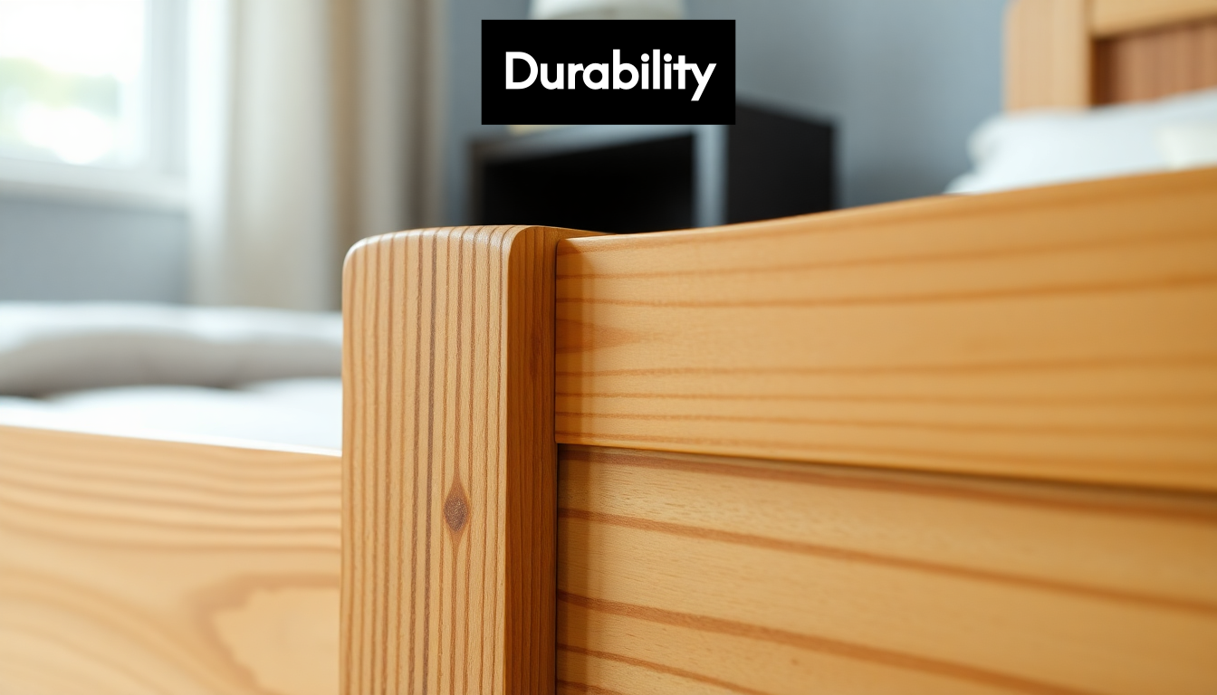 Close-up of sturdy wooden bed frame joinery