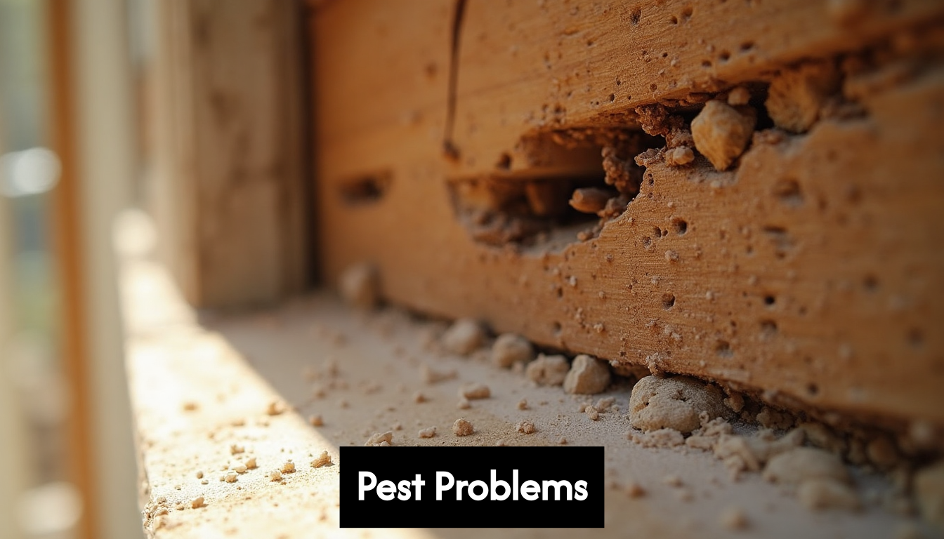 Close-up of termite damage in home wood beam
