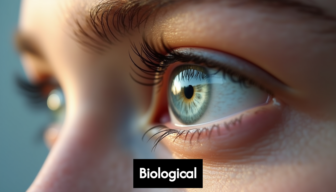 Close-up photo of an eye with a contact lens.