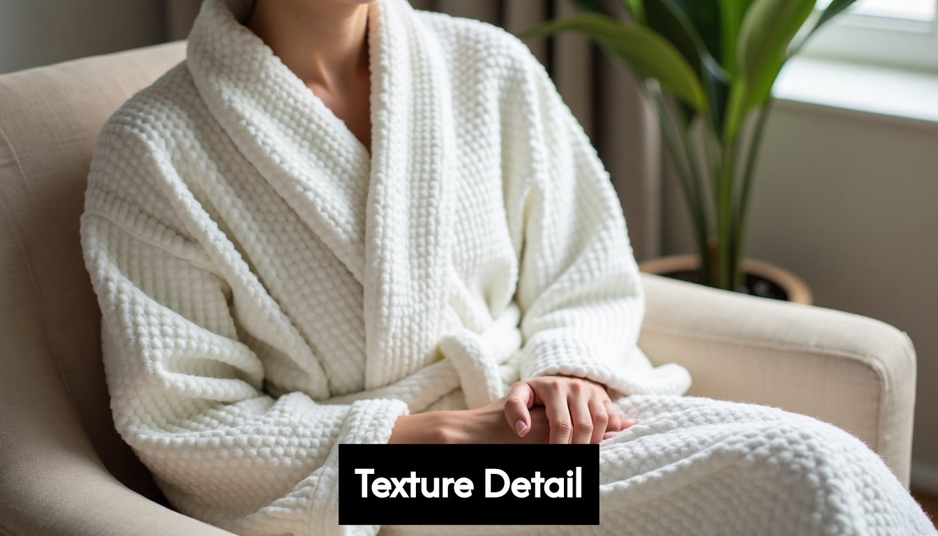 Close-up waffle robe pattern on person