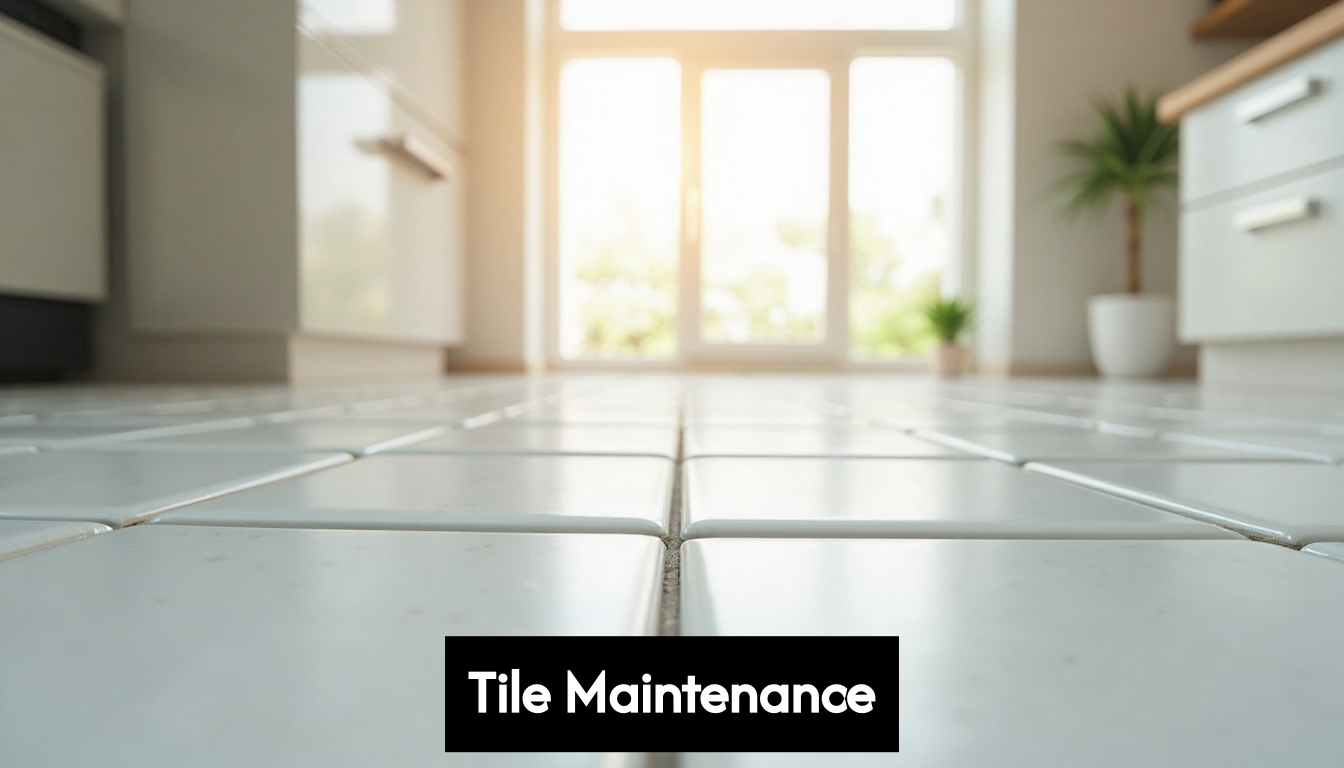 Close up of a clean tile floor with maintained grout.