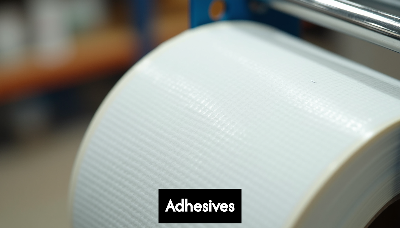 Close up of label adhesive texture on a roll.