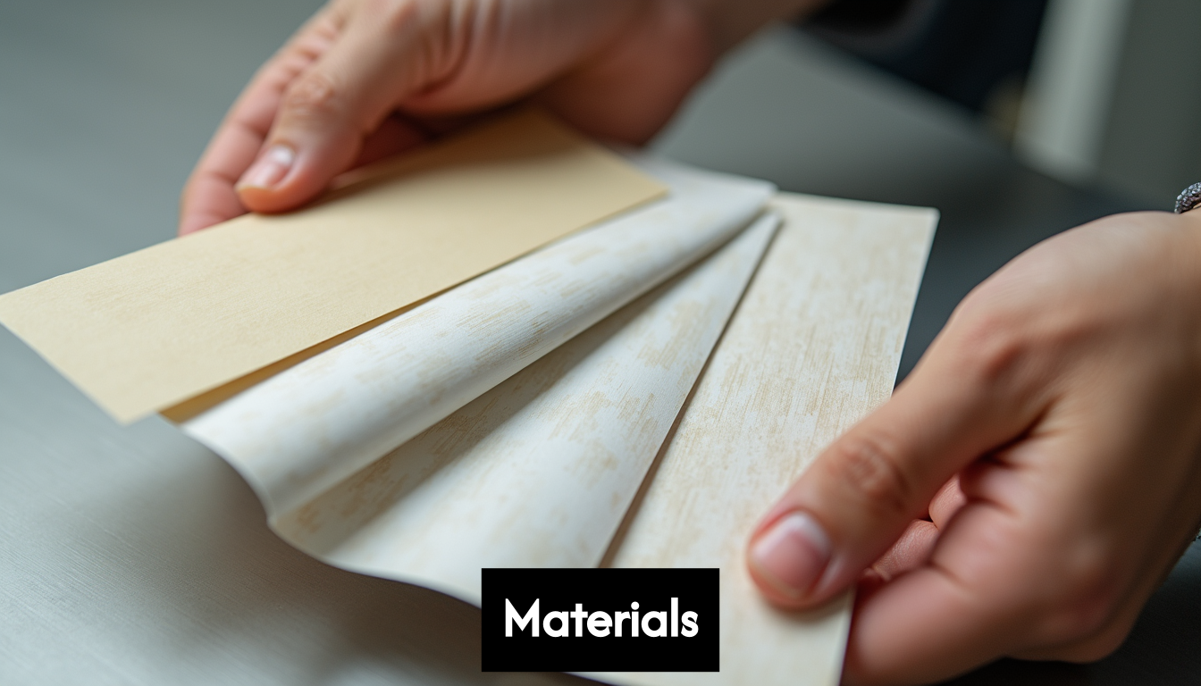 Close up of various label material samples
