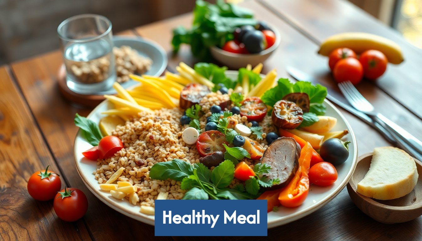 Colorful healthy meal spread