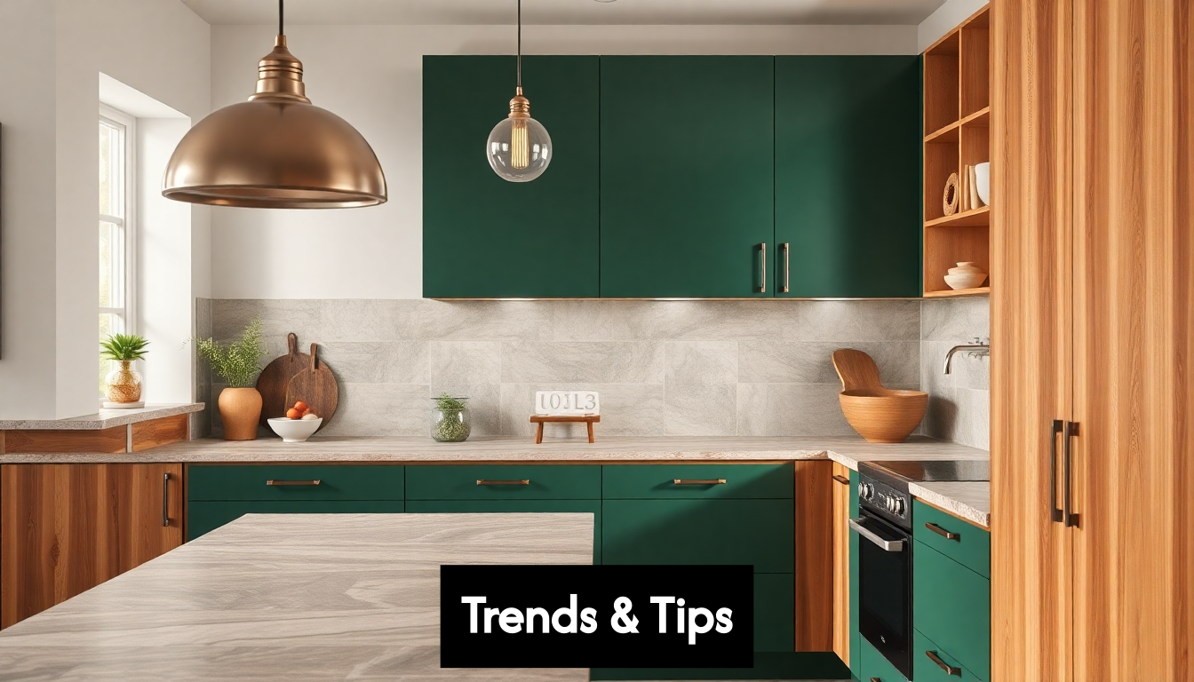 Colorful modern kitchen with mixed materials