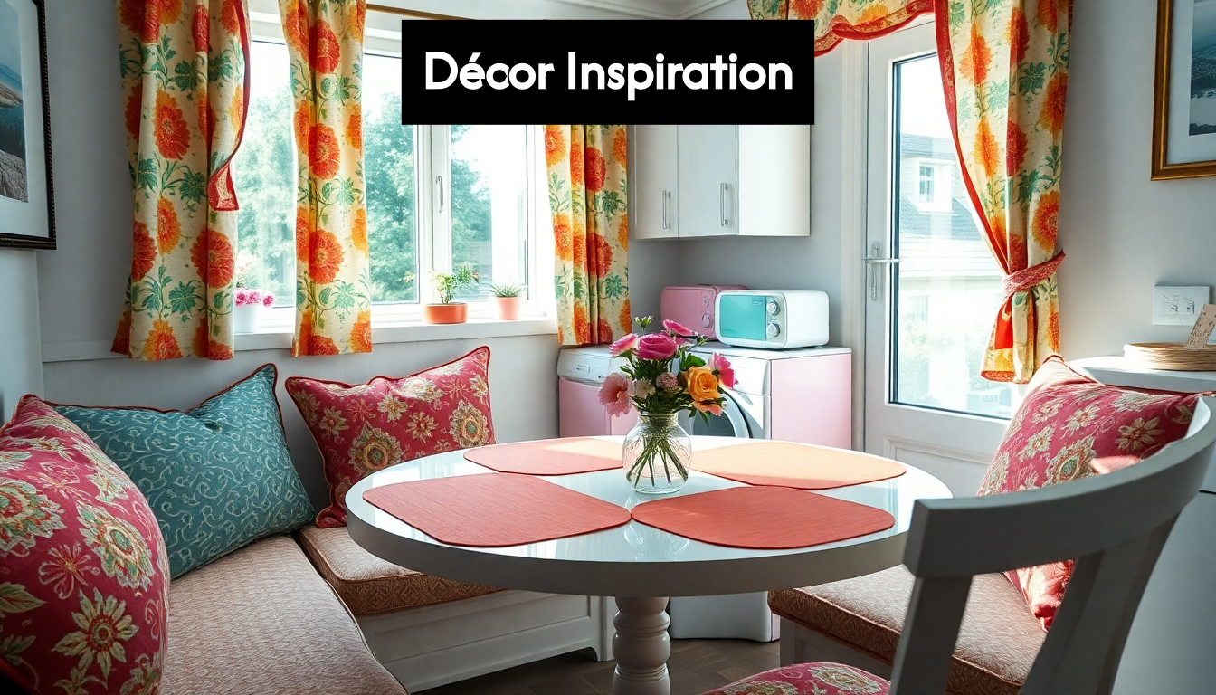 Colorful textiles and decor in kitchen dining area