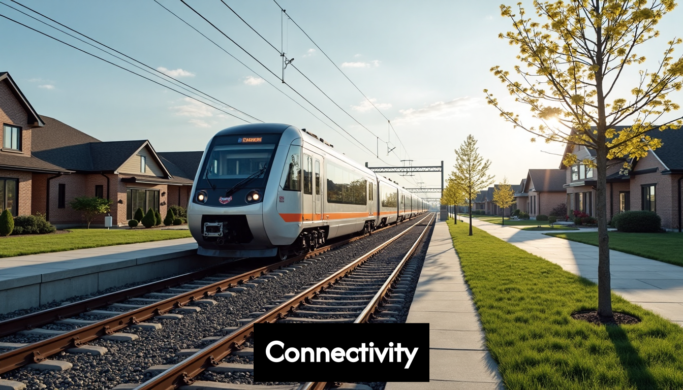 Commuter train in a suburban Toronto neighborhood