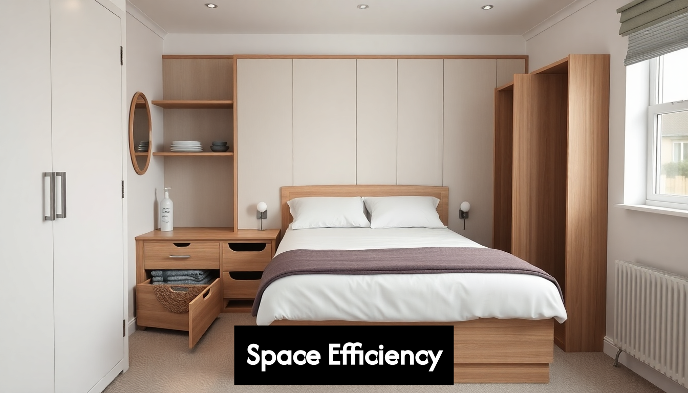 Compact bedroom with storage bed and drawers
