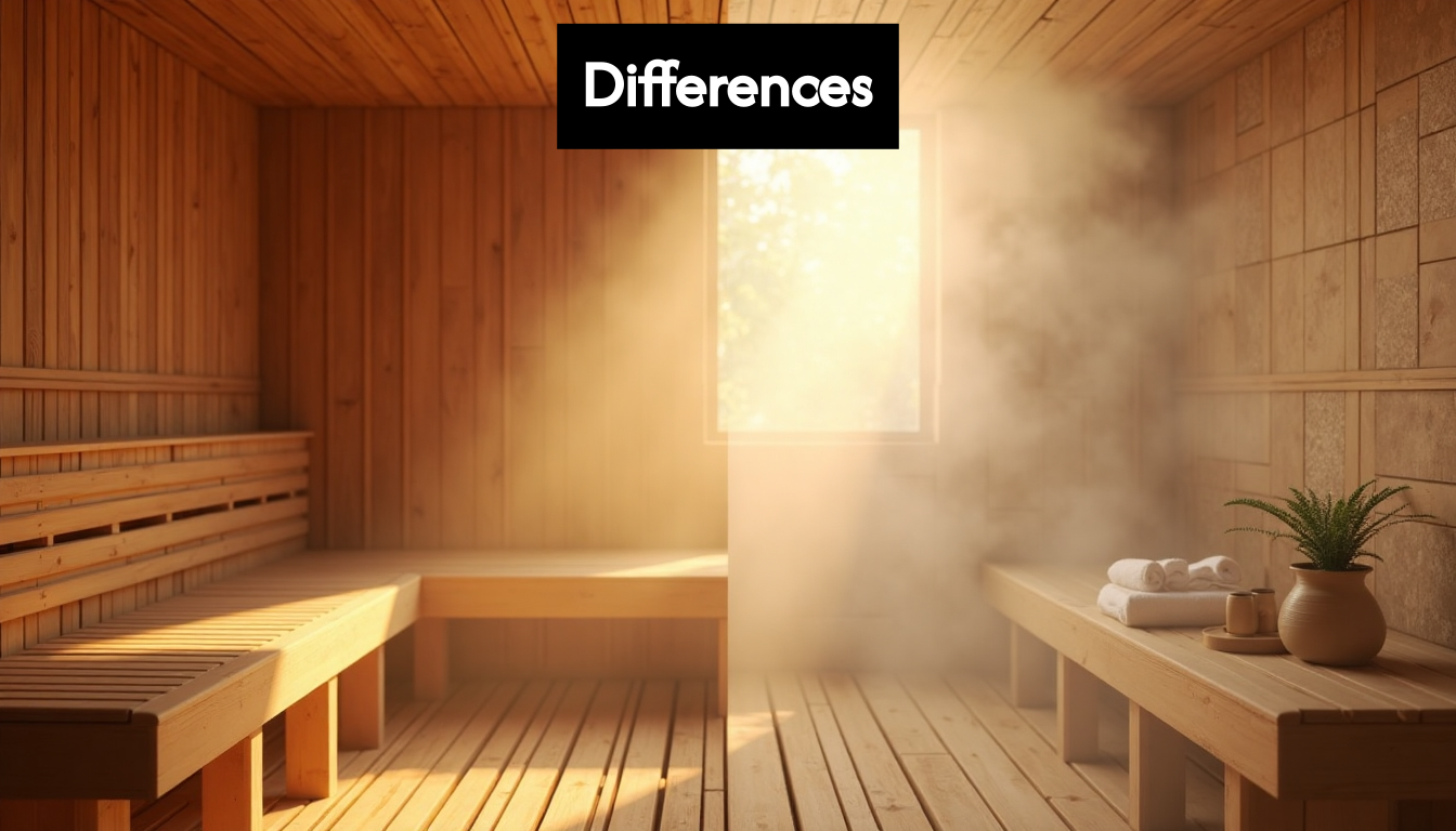 Comparing interior views of a dry sauna and humid steam room.