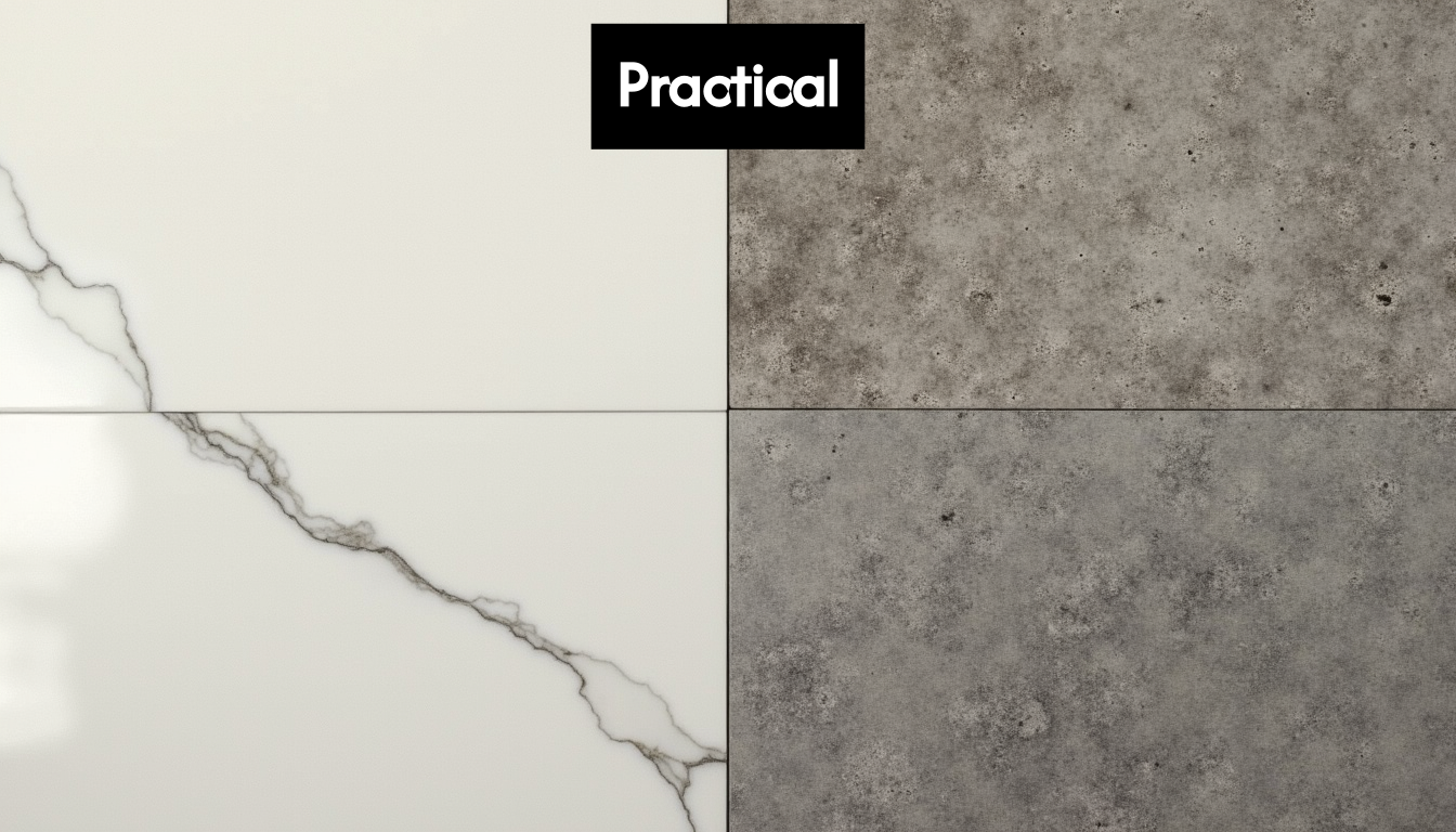 Comparing textures of smooth and textured floor tiles.