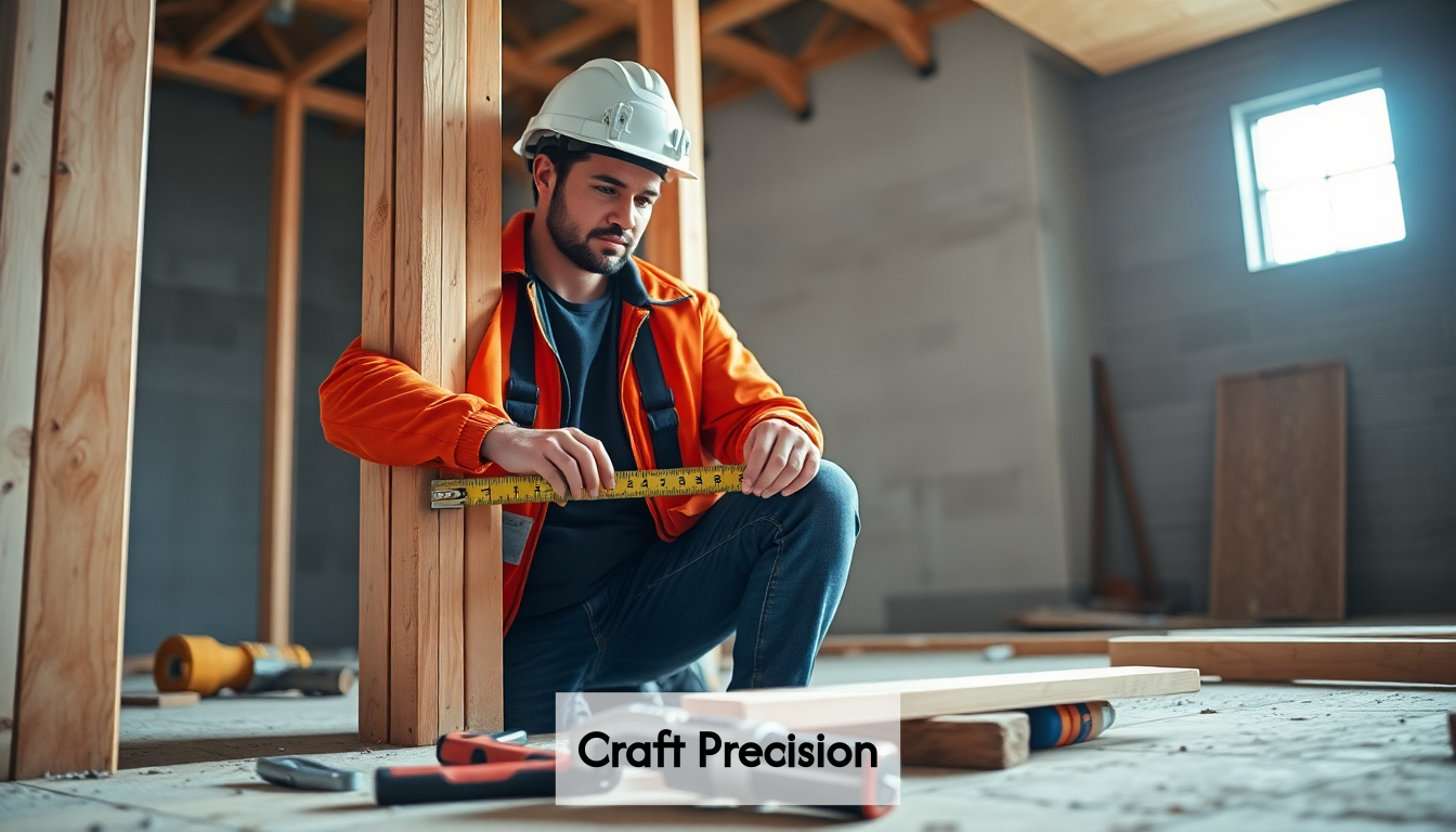 Laborer measuring construction
