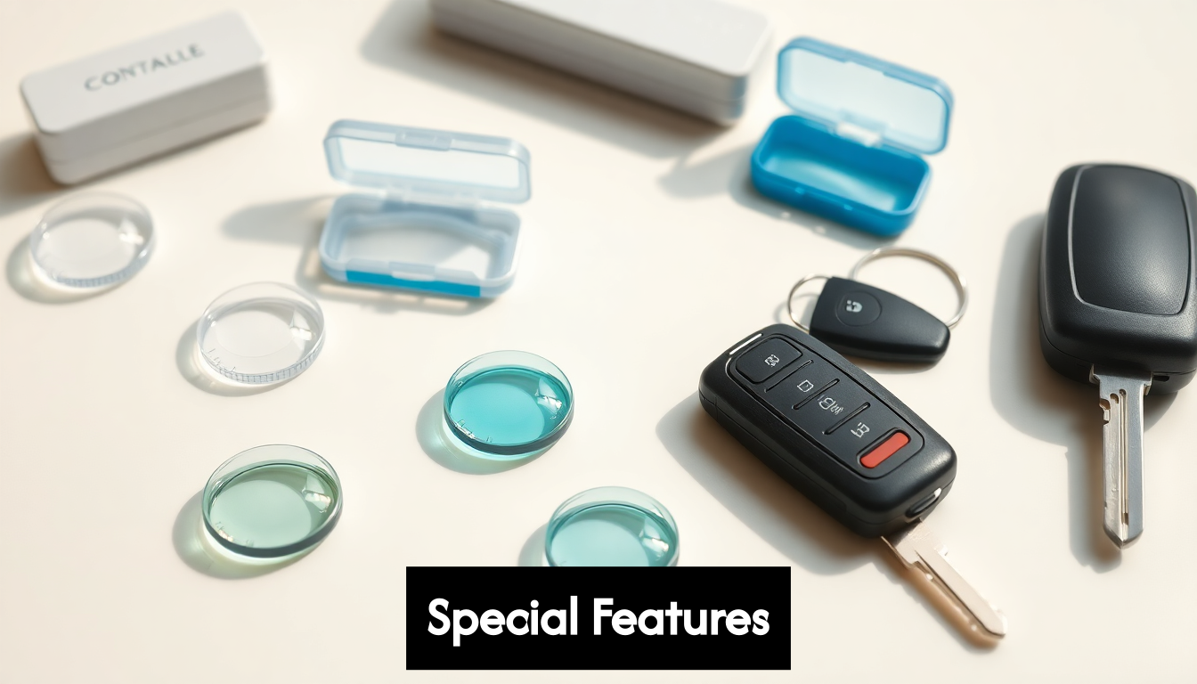 Contact lenses and car keys on clean surface
