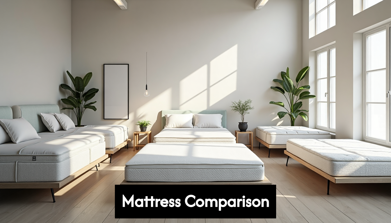 Contemporary bedroom showcasing various mattresses