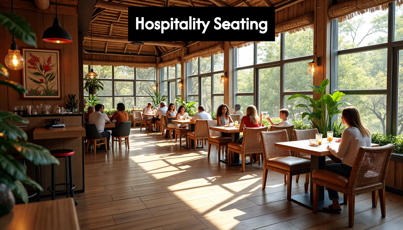 Contemporary hospitality restaurant interior with seating