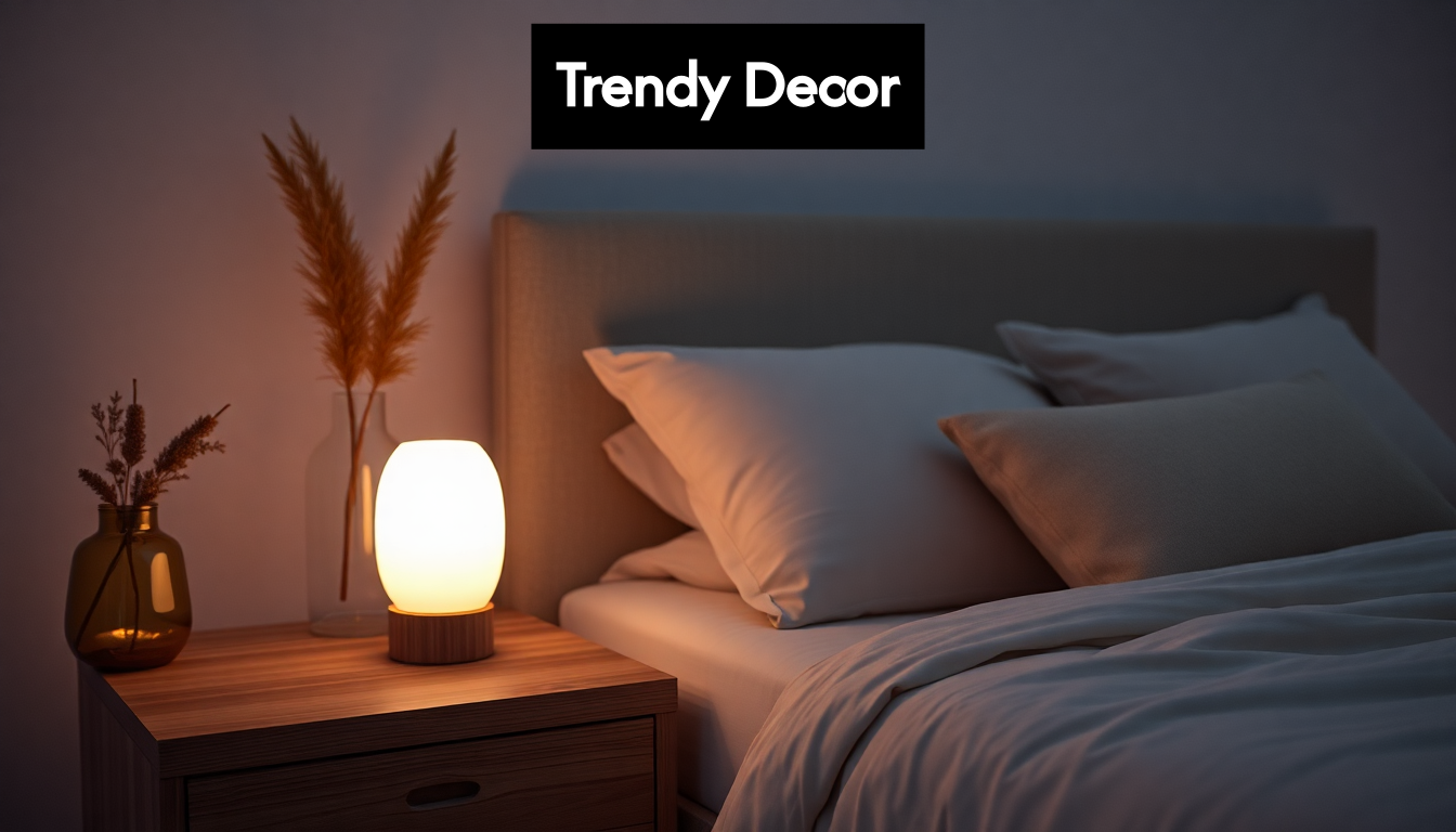 Contemporary night light glowing in modern bedroom