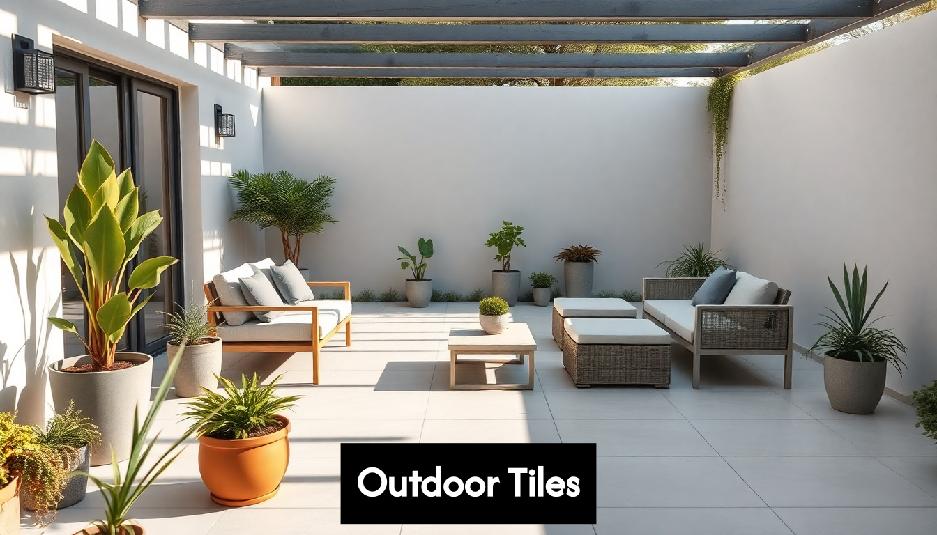 Contemporary porcelain-tiled garden patio with seating