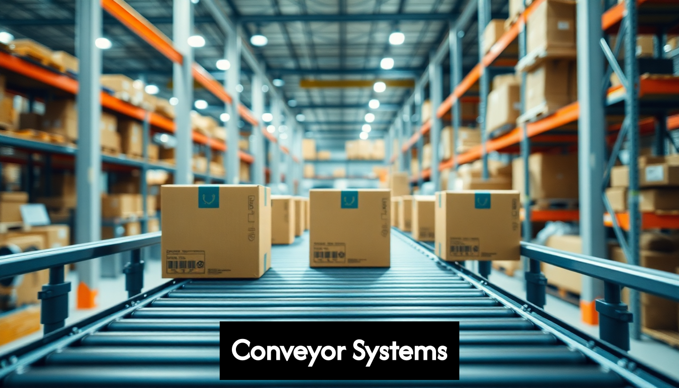 Conveyor belt moving packages in warehouse