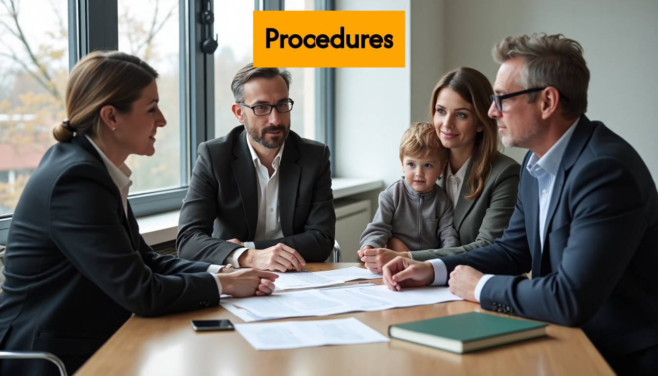 Couple and lawyer discussing child custody documents