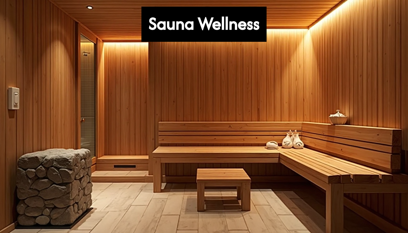 Cozy wooden home sauna interior view