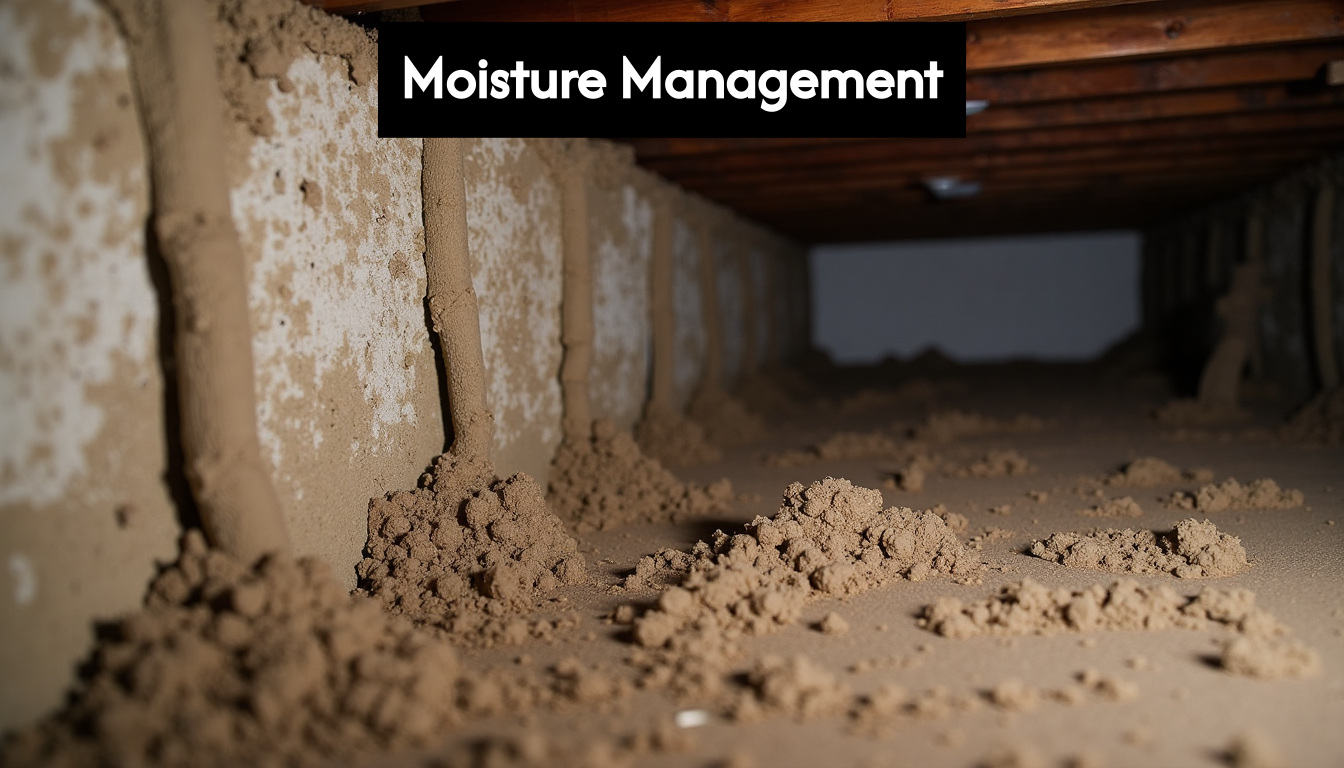 Crawl space with mud tubes and moisture