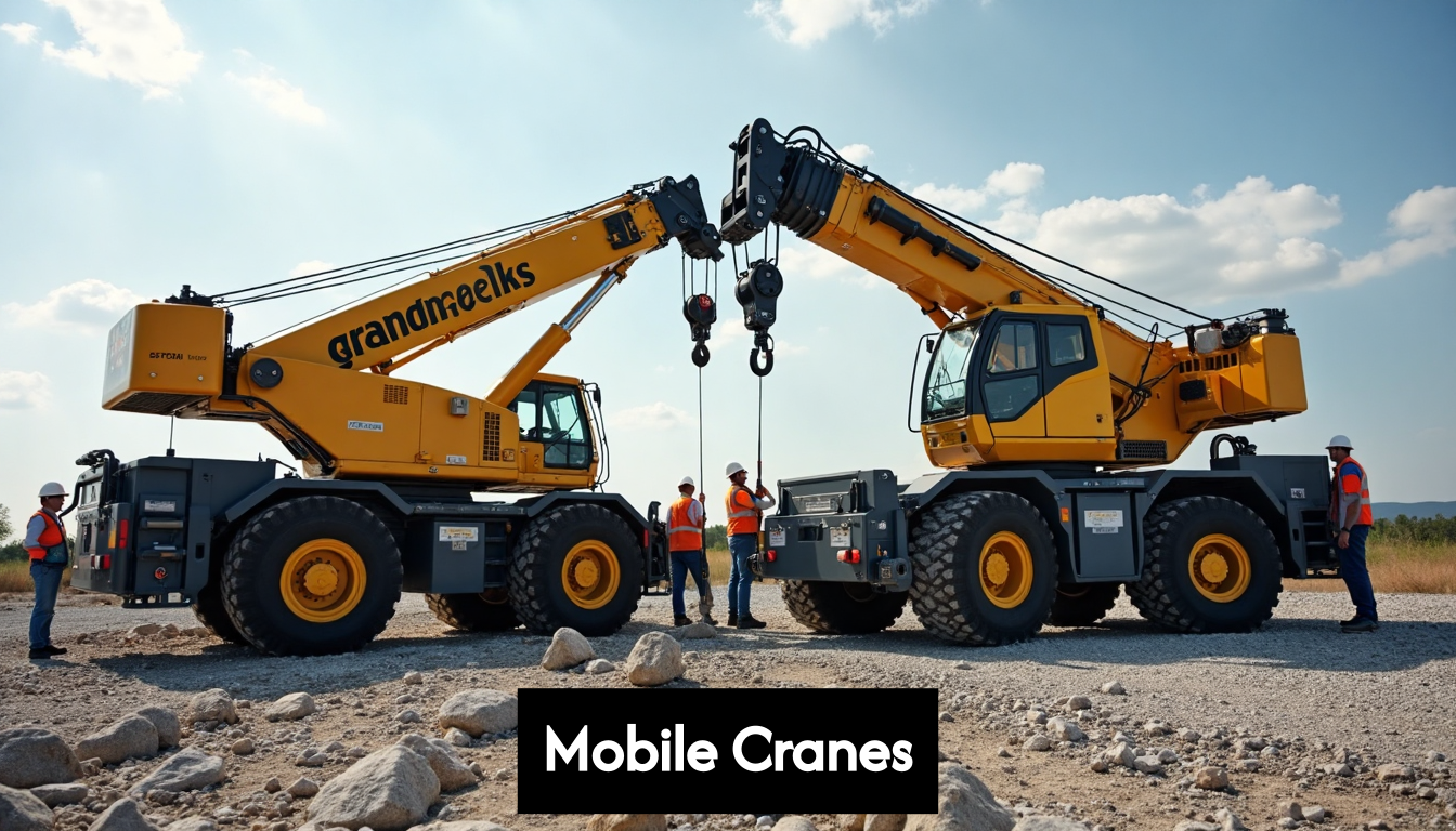 Crawler and all-terrain mobile cranes on job site